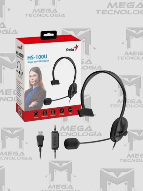 AUDIFONO CON MICROFONO GENIUS HS-100U MONO USB-A NEGRO
