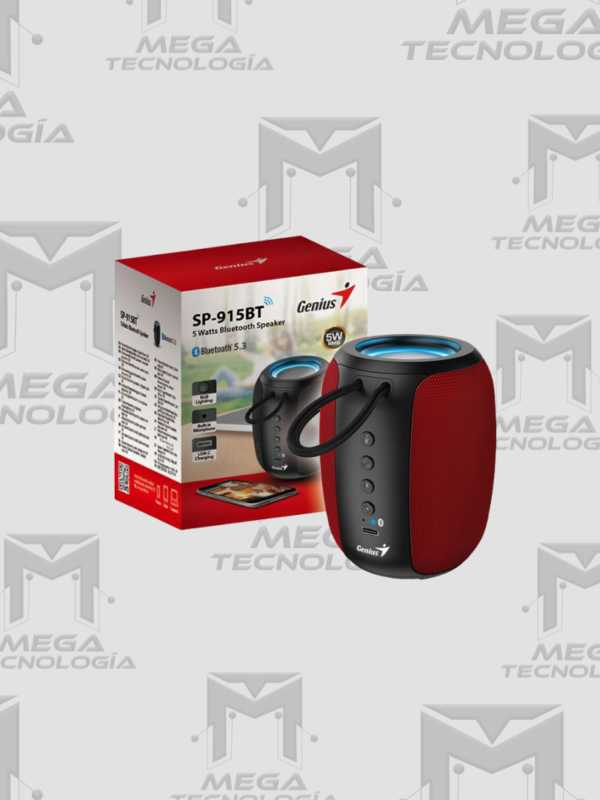 PARLANTE GENIUS SP-915BT BLUETOOTH 5W 6H MIC AI COPILOT RGB NEGRO/ROJO