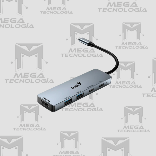 HUB USB-C GENIUS UH-500 2 USB-A 3.0 / 1 USB-C / 1 HDMI 4K POWER DELIVERY 100W PLATA