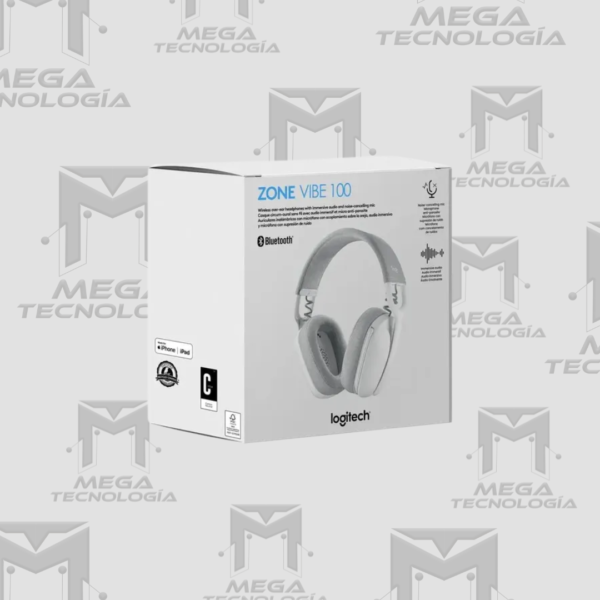 AUDIFONO CON MICROFONO LOGITECH ZONE VIBE 100 BLUETOOTH BLANCO (981-001218)