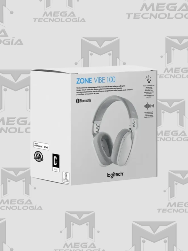 19 AUDIFONO CON MICROFONO LOGITECH ZONE VIBE 100 BLUETOOTH BLANCO (981-001218)