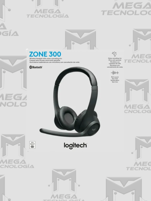 9 AUDIFONO CON MICROFONO LOGITECH ZONE 300 BLUETOOTH/20HRS NEGRO (981-001406)