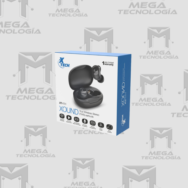 5 AUDIFONO CON MICROFONO XTECH XOUND TRUE INALAMBRICO BLUETOOTH NEGRO (XTH-701)